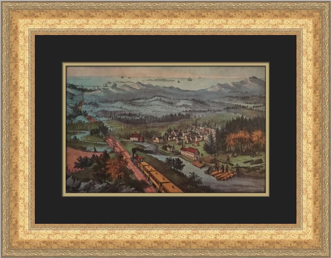 Currier & Ives Through the Pacific Custom Framed Print 1952: Currier & Ives Through the Pacific Custom Framed Print 1952 This beautiful custom framed print titled "Through the Pacific" by Currier & Ives captures the romantic essence of steam passenger trains. I