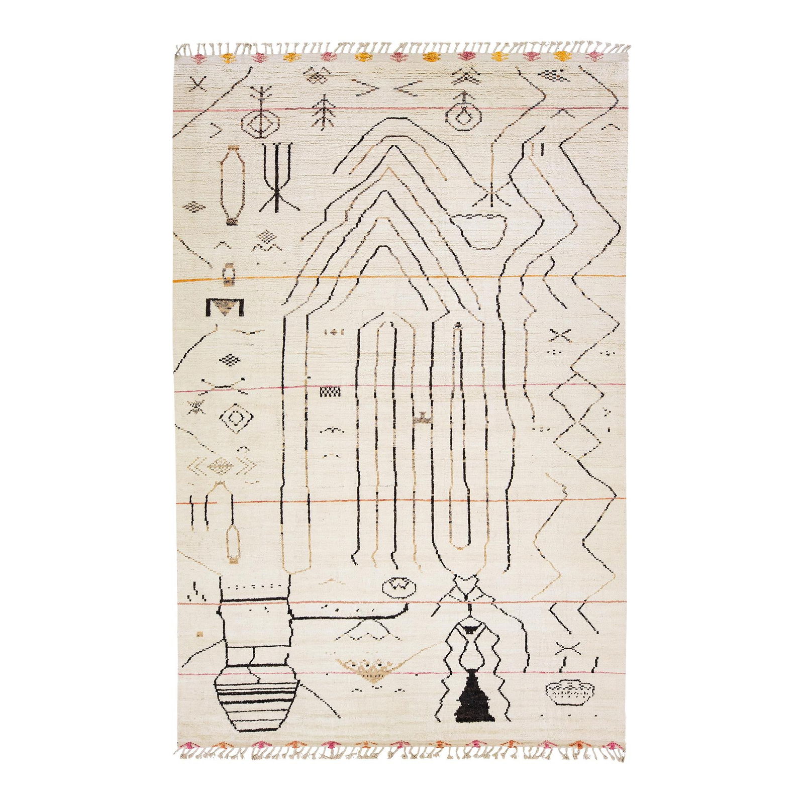 Handmade Ivory Moroccan Berber Style Wool Rug 10' x 14'8: Handmade Ivory Moroccan Berber Style Wool Rug 10' x 14'8 Enhance your living space with this exquisite handmade wool rug, showcasing a stunning Moroccan Berber style. The rug features an ivory field a