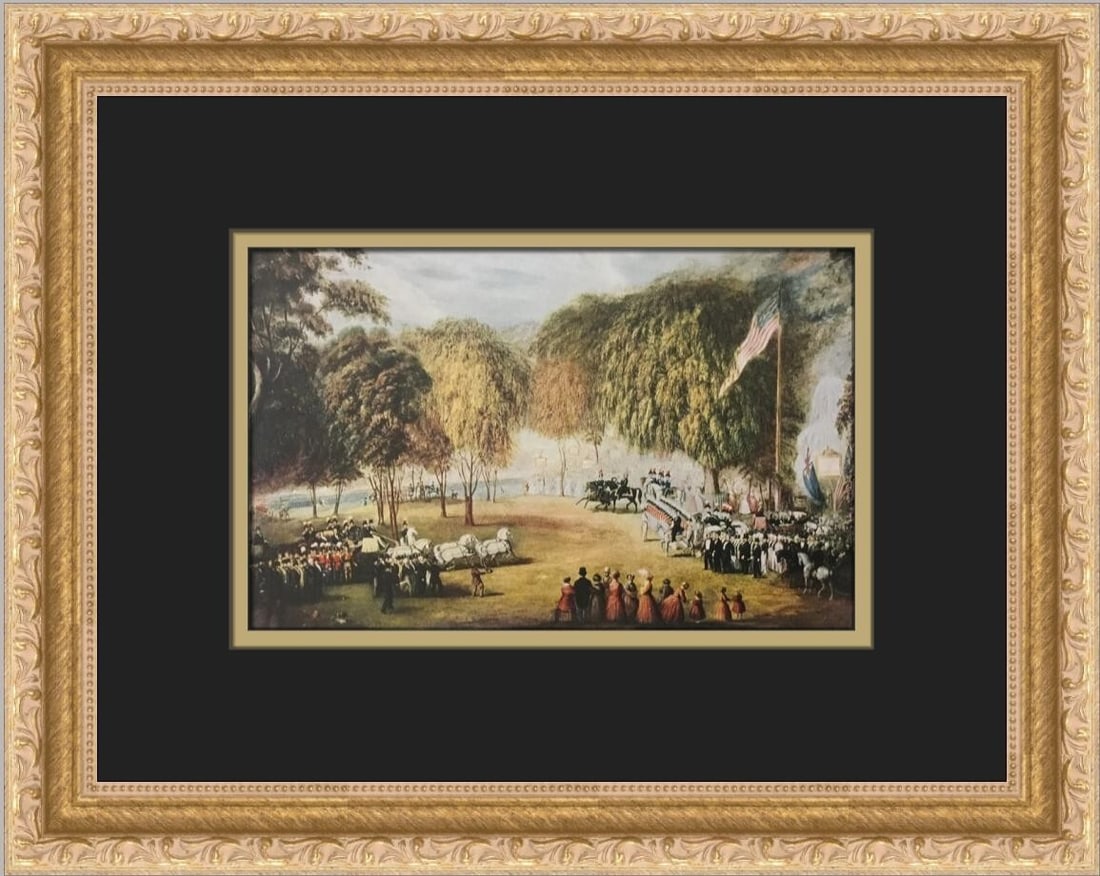 William Sharp Railroad Jubilee Boston Common Custom Framed Print 1957: William Sharp Railroad Jubilee Boston Common Custom Framed Print 1957 This charming print titled "Railroad Jubilee on Boston Common" by artist William Sharp captures a vibrant moment in American histo