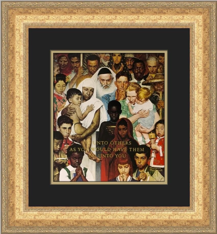 Norman Rockwell Do Unto Others Custom Framed Art Print 1979: Norman Rockwell Do Unto Others Custom Framed Art Print 1979 This stunning custom framed print titled "Do Unto Others" by renowned artist Norman Rockwell is an exceptional piece that embodies the spiri