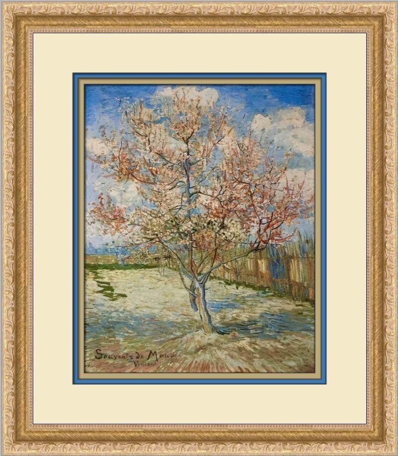 Vincent Van Gogh Pink Peach Tree Custom Framed Print 17x15: Vincent Van Gogh Pink Peach Tree Custom Framed Print 17x15 This beautiful custom framed print titled 'Pink Peach Tree in Blossom' by Vincent van Gogh brings a touch of impressionistic charm to your sp