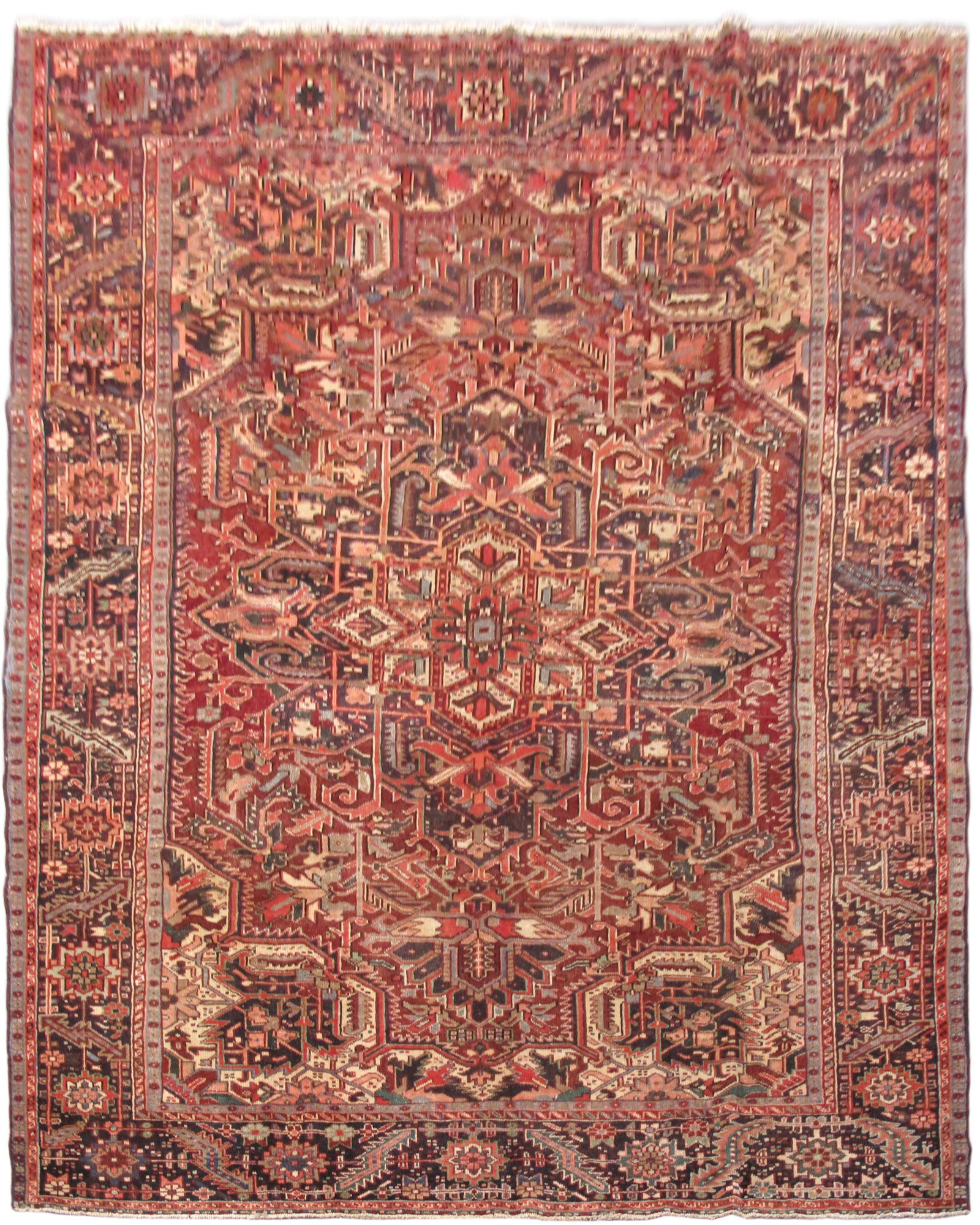 8 x 10.11 Multicolor Persian Heriz Hand-Knotted Area Rug: 8 x 10.11 Multicolor Persian Heriz Hand-Knotted Area Rug Free continental US Shipping Transform your living space with this exquisite 8' x 10' 11" Genuine Quality Persian Heriz Rug. Handcrafted by tal