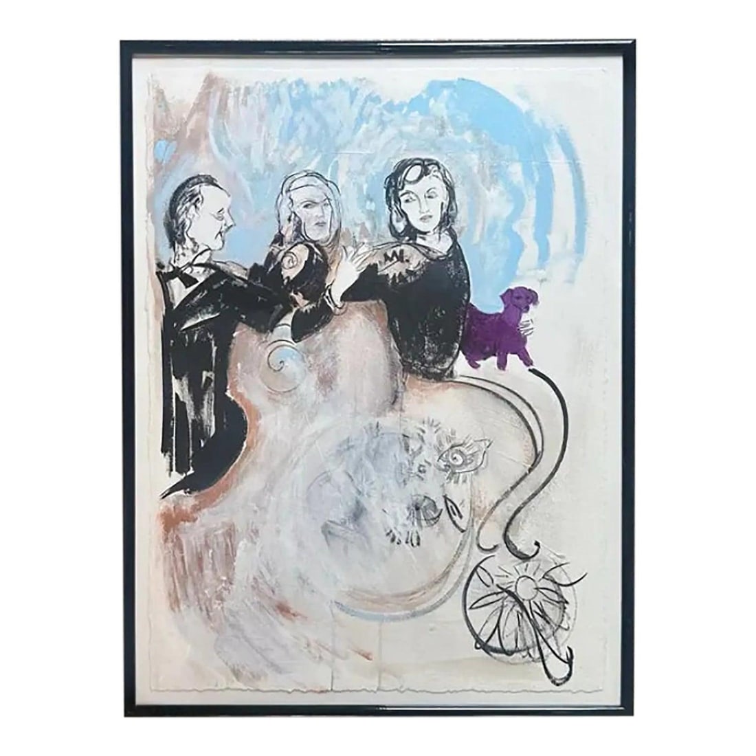 Dora Frost Figurative Abstract Oil Pastel Artwork on Paper: Dora Frost Figurative Abstract Oil Pastel Artwork on Paper This vintage artwork by Dora Frost blends abstract expressionism with bohemian and figurative styles. Created with oil pastels on paper, the