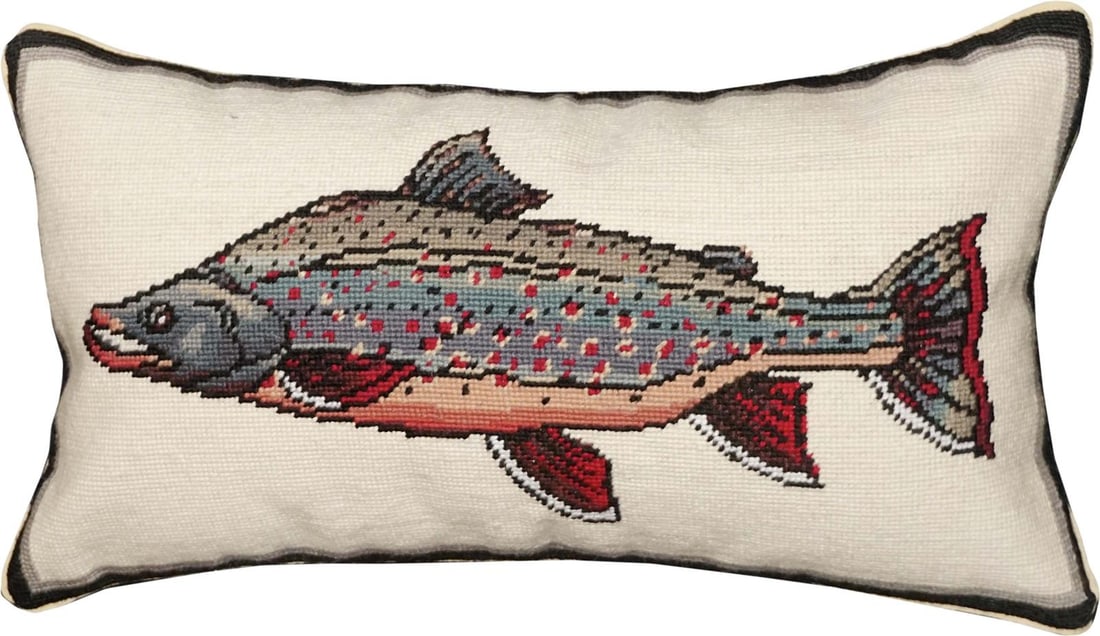 Handmade Needlepoint Pillow with Dolly Varden Fish Design 12x21 Inches (1 of 1)