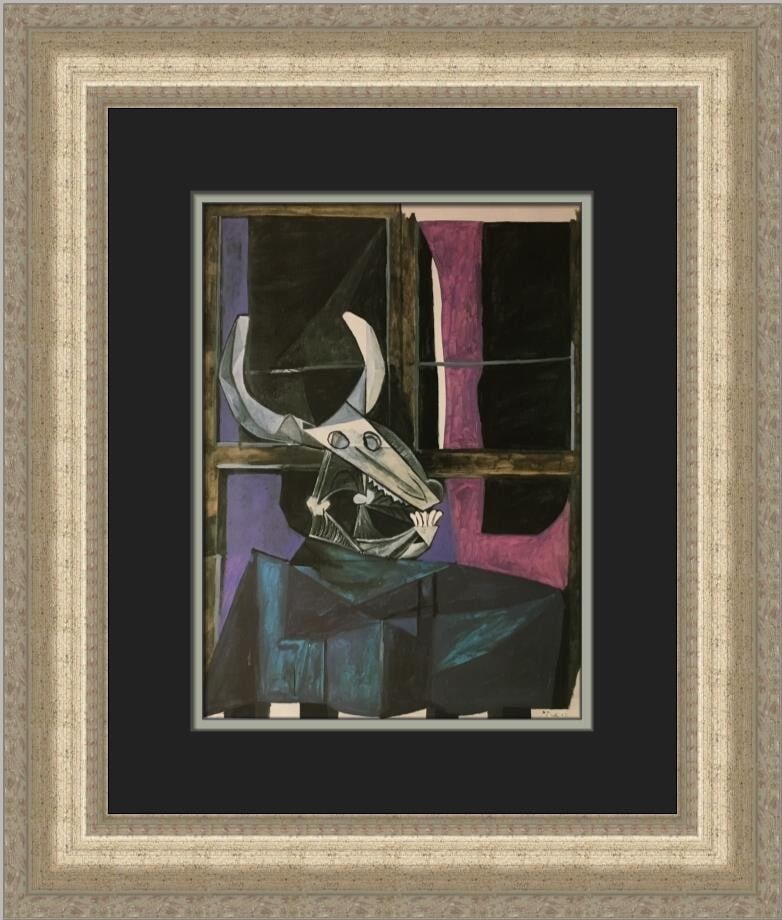 Pablo Picasso Still Life with Steer's Skull Framed Print 1996: Pablo Picasso Still Life with Steer's Skull Framed Print 1996 This stunning custom framed print features Pablo Picasso's iconic work titled "Still Life with a Steer's Skull," created in 1996. The piec