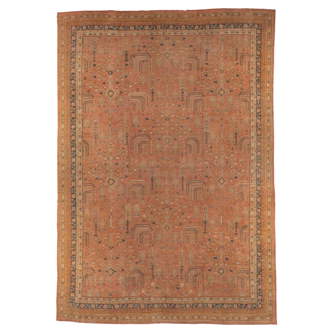 Oversized 14'9'' x 21'1'' Turkish Oushak Rug Wool Cypress Willow Design: Oversized 14'9'' x 21'1'' Turkish Oushak Rug Wool Cypress Willow Design This stunning oversized Turkish Oushak rug features a captivating cypress/willow tree design in muted colors, perfect for enhanc