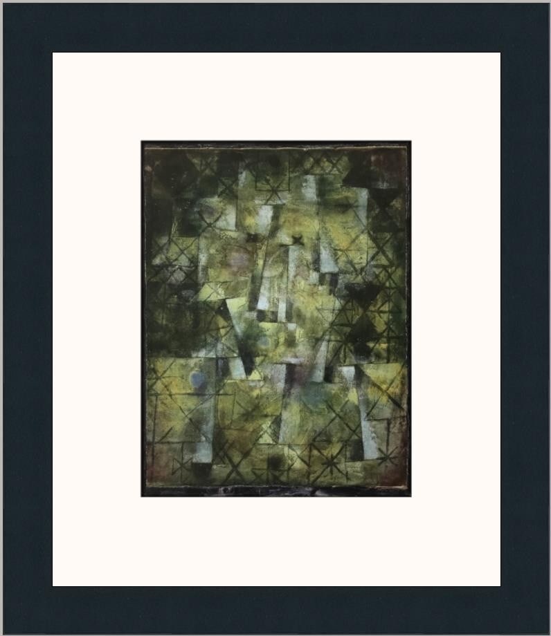 Paul Klee God of the Northern Forest Custom Framed Lithograph: Paul Klee God of the Northern Forest Custom Framed Lithograph This striking custom framed print titled 'God of the Northern Forest' by renowned artist Paul Klee showcases the essence of Expressionism.