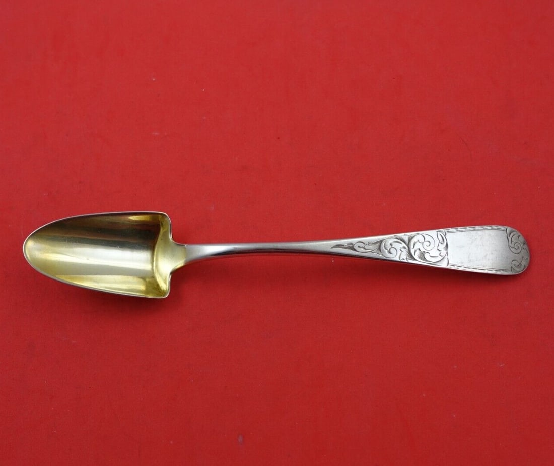 Kirk Mayflower Sterling Silver Cheese Scoop 8 Inch Gold Wash Serving Piece: Kirk Mayflower Sterling Silver Cheese Scoop 8 Inch Gold Wash Serving Piece This exquisite cheese scoop from the Mayflower pattern by Kirk is crafted from sterling silver (.925) and features a stunning