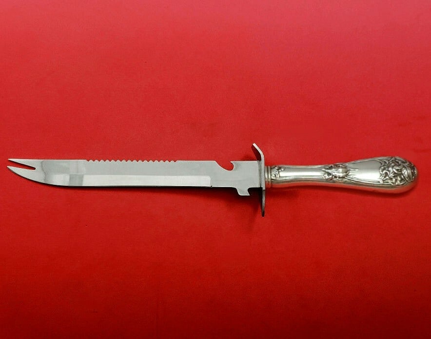 Alvin Fleur de Lis Sterling Silver Ham Slice Knife 11 1/2" Custom: Alvin Fleur de Lis Sterling Silver Ham Slice Knife 11 1/2" Custom Elevate your dining experience with this exquisite Fleur de Lis knife by Alvin, a stunning example of craftsmanship in sterling silver