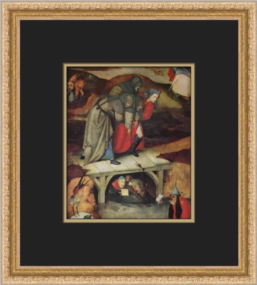 Hieronymus Bosch Flight and Fall of Saint Anthony Custom Framed Print 1966: Hieronymus Bosch Flight and Fall of Saint Anthony Custom Framed Print 1966 This captivating custom framed print showcases Hieronymus Bosch's renowned artwork, "Flight and Fall of Saint Anthony." Measu