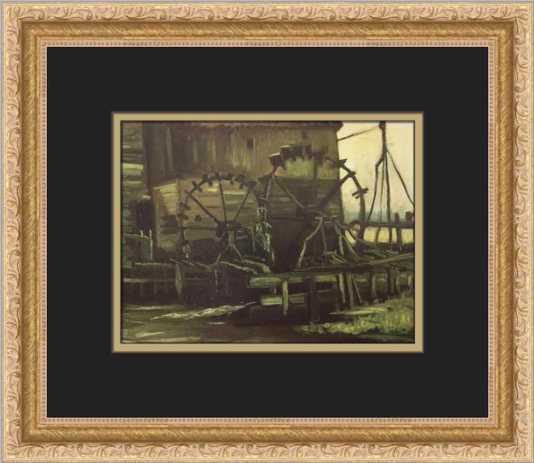 Vincent Van Gogh Water Wheels of Mill at Gennep Custom Framed Print 1986: Vincent Van Gogh Water Wheels of Mill at Gennep Custom Framed Print 1986 This custom framed print features Vincent Van Gogh's renowned artwork, "Water Wheels of Mill at Gennep." The print is produced