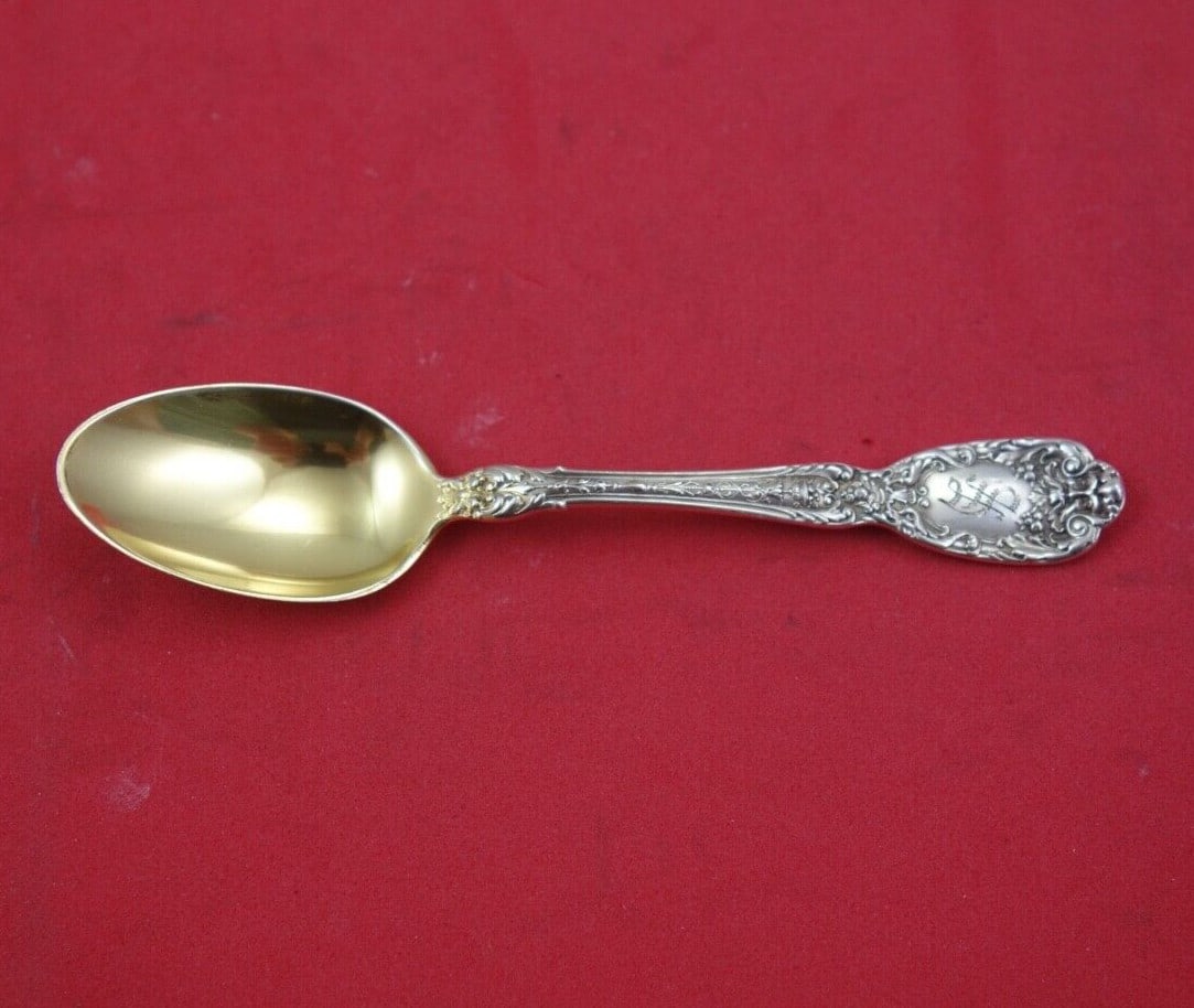 Gorham Florentine Sterling Silver Demitasse Spoon Gold Wash 4 1/4": Gorham Florentine Sterling Silver Demitasse Spoon Gold Wash 4 1/4" This exquisite demitasse spoon features the elegant Florentine pattern by Gorham. Crafted from high-quality sterling silver with a go