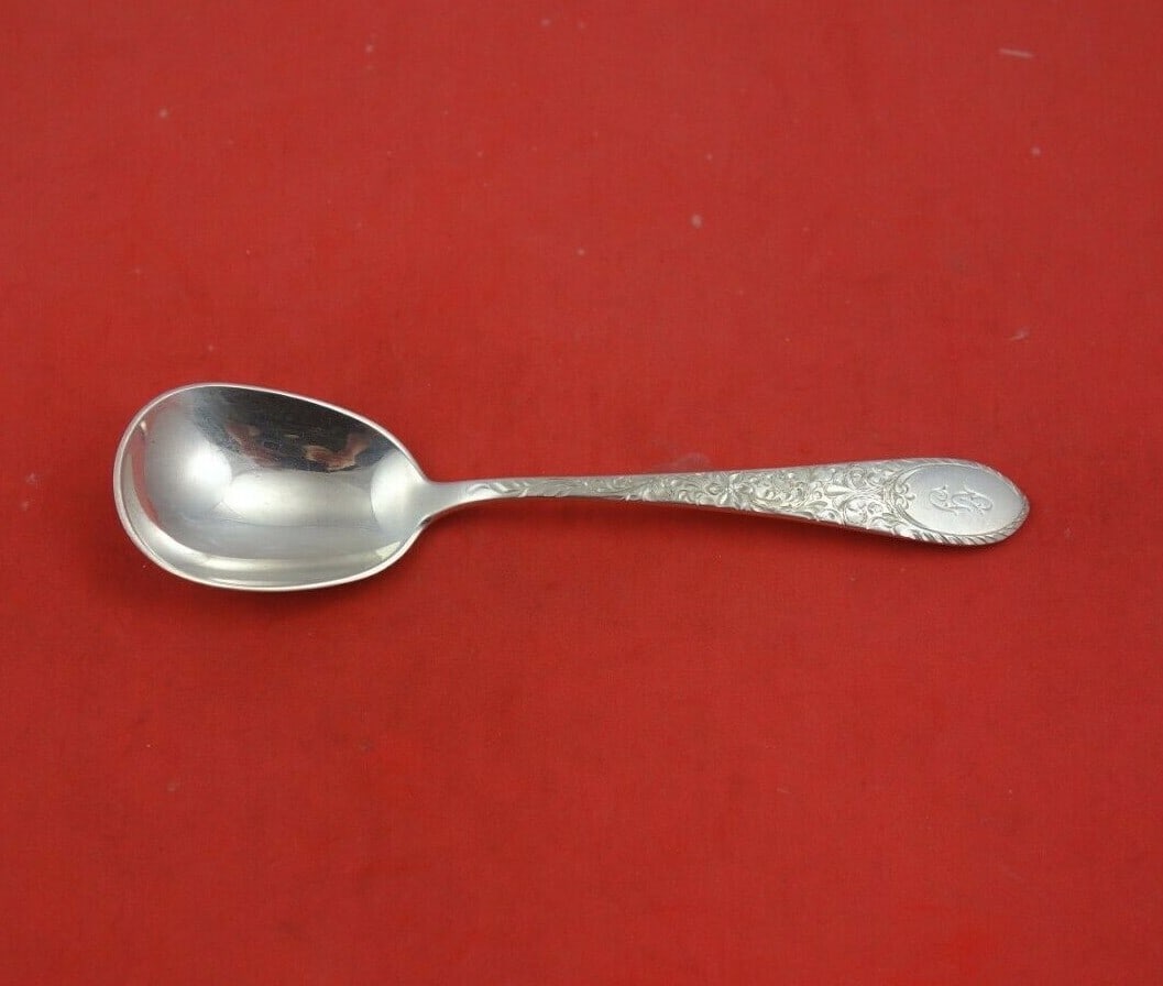 Gorham Colonial Engraved Sterling Silver Sugar Spoon 5 3/4" Monogrammed: Gorham Colonial Engraved Sterling Silver Sugar Spoon 5 3/4" Monogrammed This exquisite Colonial Engraved Sterling Silver Sugar Spoon by Gorham measures 5 3/4 inches and features a beautifully detailed