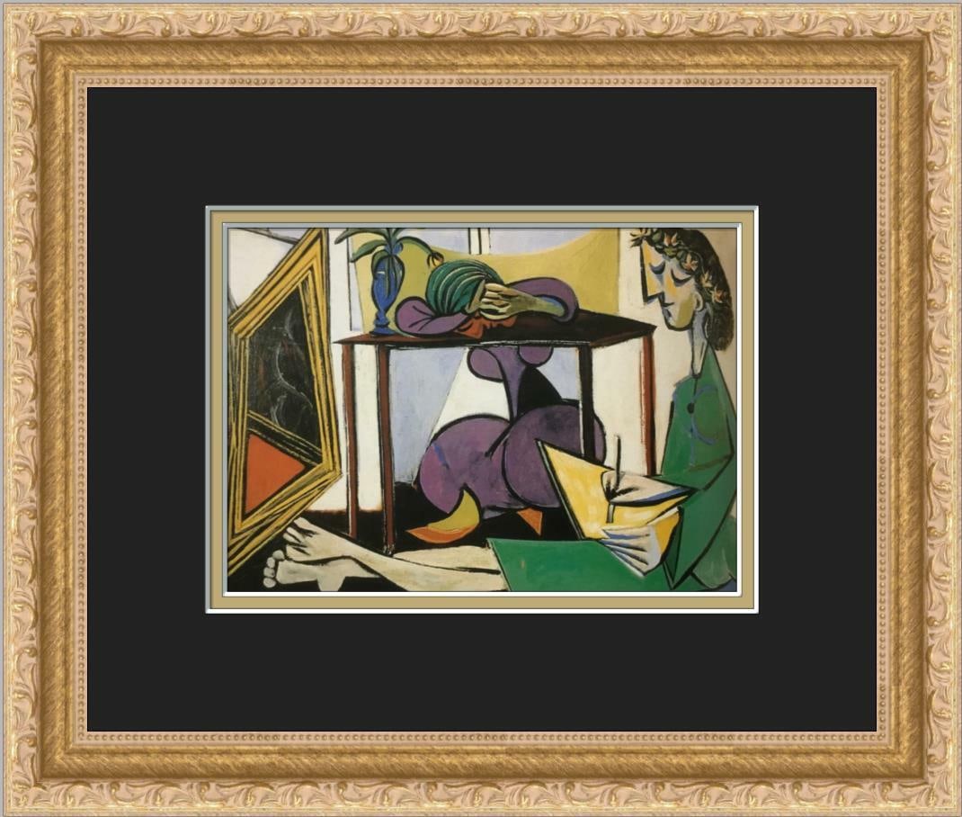 Pablo Picasso Interior with a Girl Drawing Custom Framed Art Print: Pablo Picasso Interior with a Girl Drawing Custom Framed Art Print This stunning custom framed print titled "Interior with a Girl Drawing" by Pablo Picasso showcases the artist's abstract cubism style