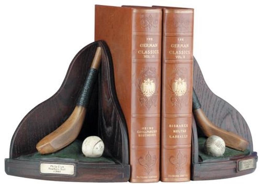 Lodge Style Golf Ball Club Bookends Hand-Cast Resin Decor: Lodge Style Golf Ball Club Bookends Hand-Cast Resin Decor This item is made at time of order. Please allow 42 to 70 days for production. Enhance your decor with these Lodge-Style Golf Ball & Club Book