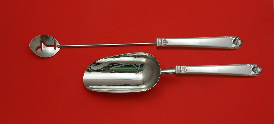 Watson Sterling Silver Hand Chased Bar Set 2pc Martini Spoon Ice Scoop: Watson Sterling Silver Hand Chased Bar Set 2pc Martini Spoon Ice Scoop This elegant 2-piece bar set is a stunning example of craftsmanship, featuring hand-chased designs by Watson in sterling silver.