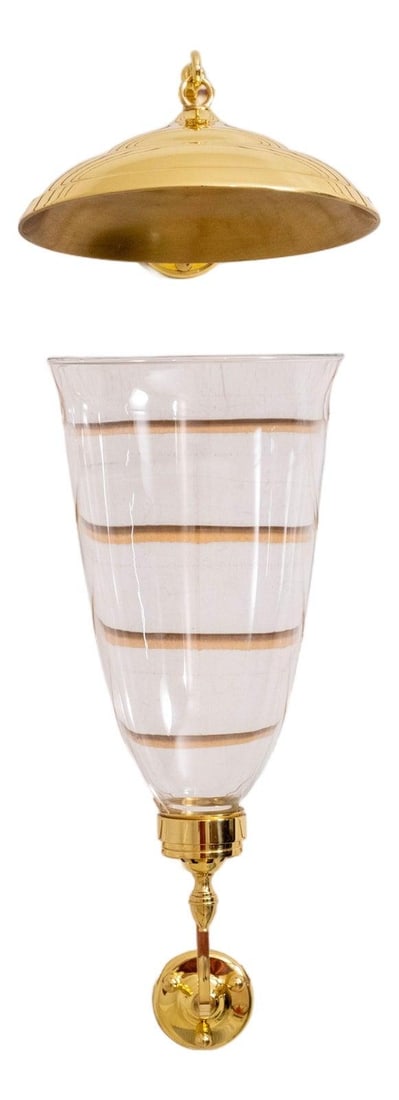 Colonial Brass Wall Hanging Candlestick with Glass Globe: Colonial Brass Wall Hanging Candlestick with Glass Globe Enhance your decor with this exquisite Colonial Style Brass Wall Hanging Candlestick. Crafted with quality construction, this piece features a