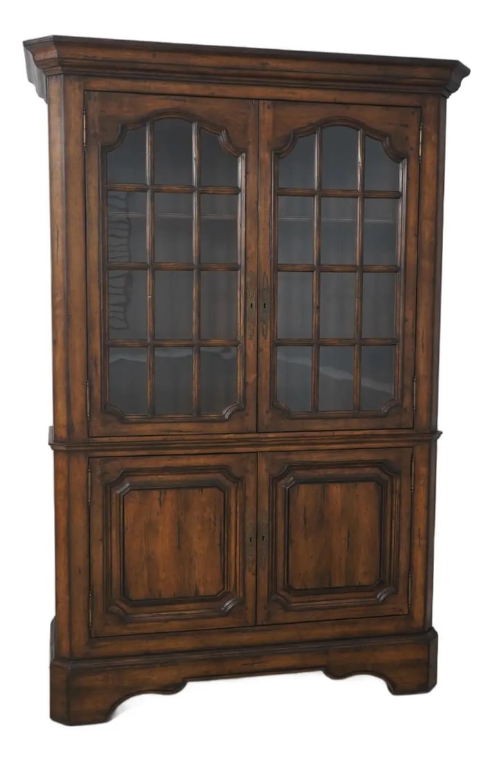 Country French Style Wood Display Cabinet with Distressed Finish by Guy Chaddock: Country French Style Wood Display Cabinet with Distressed Finish by Guy Chaddock This Guy Chaddock china cabinet features a factory-distressed finish and showcases a classic Country French style. Buil