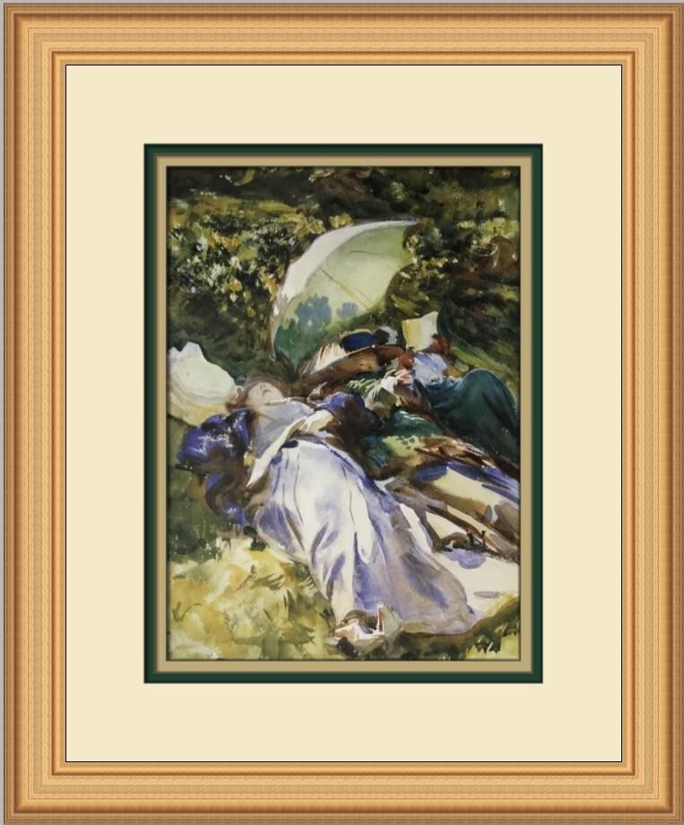 John Singer Sargent The Green Parasol Custom Framed Art Print: John Singer Sargent The Green Parasol Custom Framed Art Print This exquisite custom framed print features John Singer Sargent's celebrated artwork titled "The Green Parasol." Measuring 15 inches in he