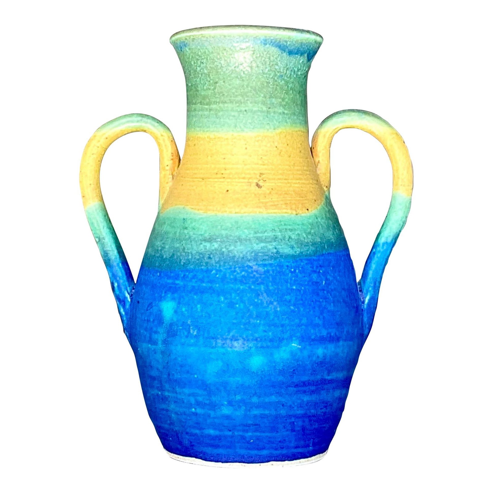 Signed Vintage Boho Studio Pottery Vase Blue 8in: Signed Vintage Boho Studio Pottery Vase Blue 8in This vintage studio pottery vase showcases a striking design with beautiful colors adorning its simple yet elegant composition. Signed by the artist, t