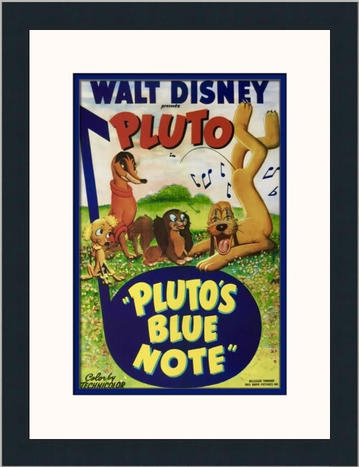 Disney Studios Pluto's Blue Note Custom Framed Print 18 x 14: Disney Studios Pluto's Blue Note Custom Framed Print 18 x 14 Celebrate the charm of Disney with this stunning custom framed print of "Pluto's Blue Note." This medium-sized piece, produced by Disney St