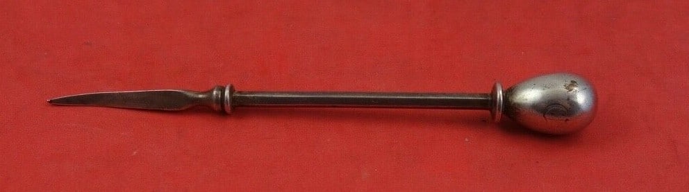 Victorian Sterling Silver Nut Pick 4.25 Ball End Monogrammed: Victorian Sterling Silver Nut Pick 4.25 Ball End Monogrammed This exquisite Victorian Art silver nut pick showcases a beautiful Ball End pattern and is crafted from sterling silver. Measuring 4 1/4 in