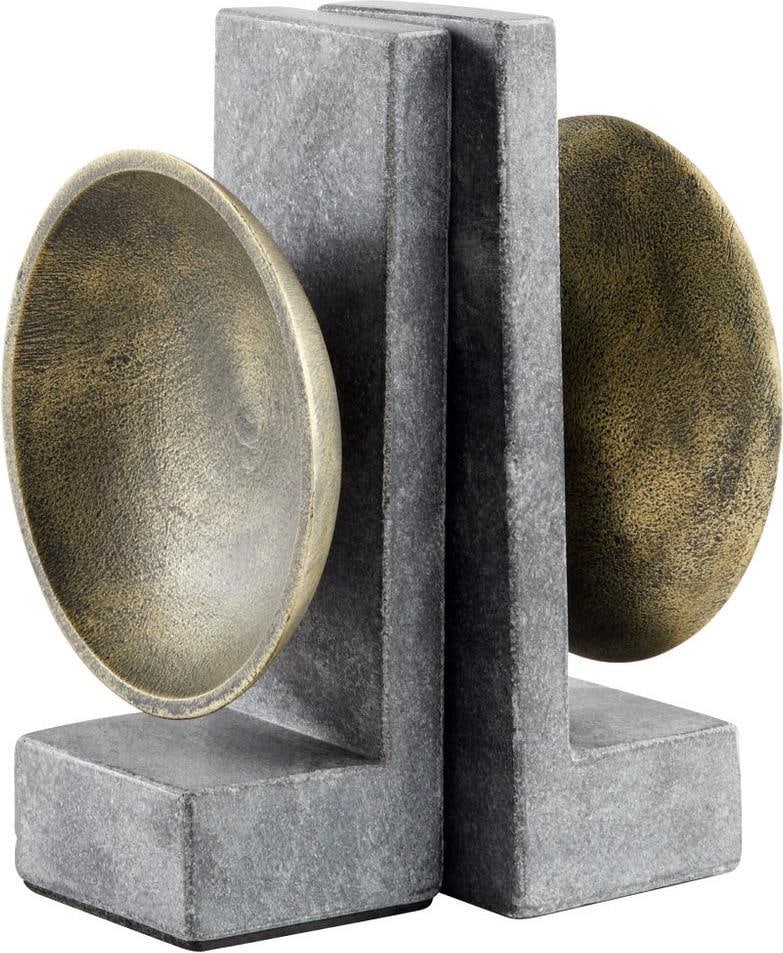 Cyan Taal Transitional Marble and Brass Bookends 8.25H 5.25W: Cyan Taal Transitional Marble and Brass Bookends 8.25H 5.25W Add a touch of elegance to your space with this stylish traditional decor piece, perfect for bookends. Crafted from a blend of marble and b
