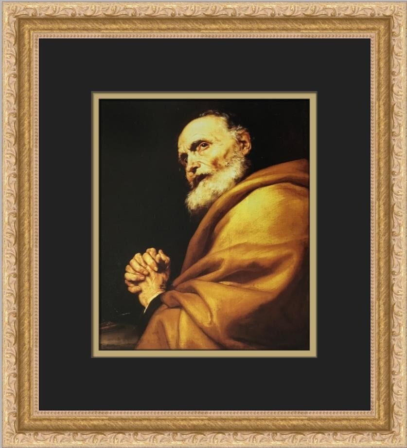 Jusepe Ribera Saint Peter in Penitence Custom Framed Print 14 x 13: Jusepe Ribera Saint Peter in Penitence Custom Framed Print 14 x 13 This exquisite custom framed print features Jusepe Ribera's renowned artwork "Saint Peter in Penitence." This medium-sized print, mea