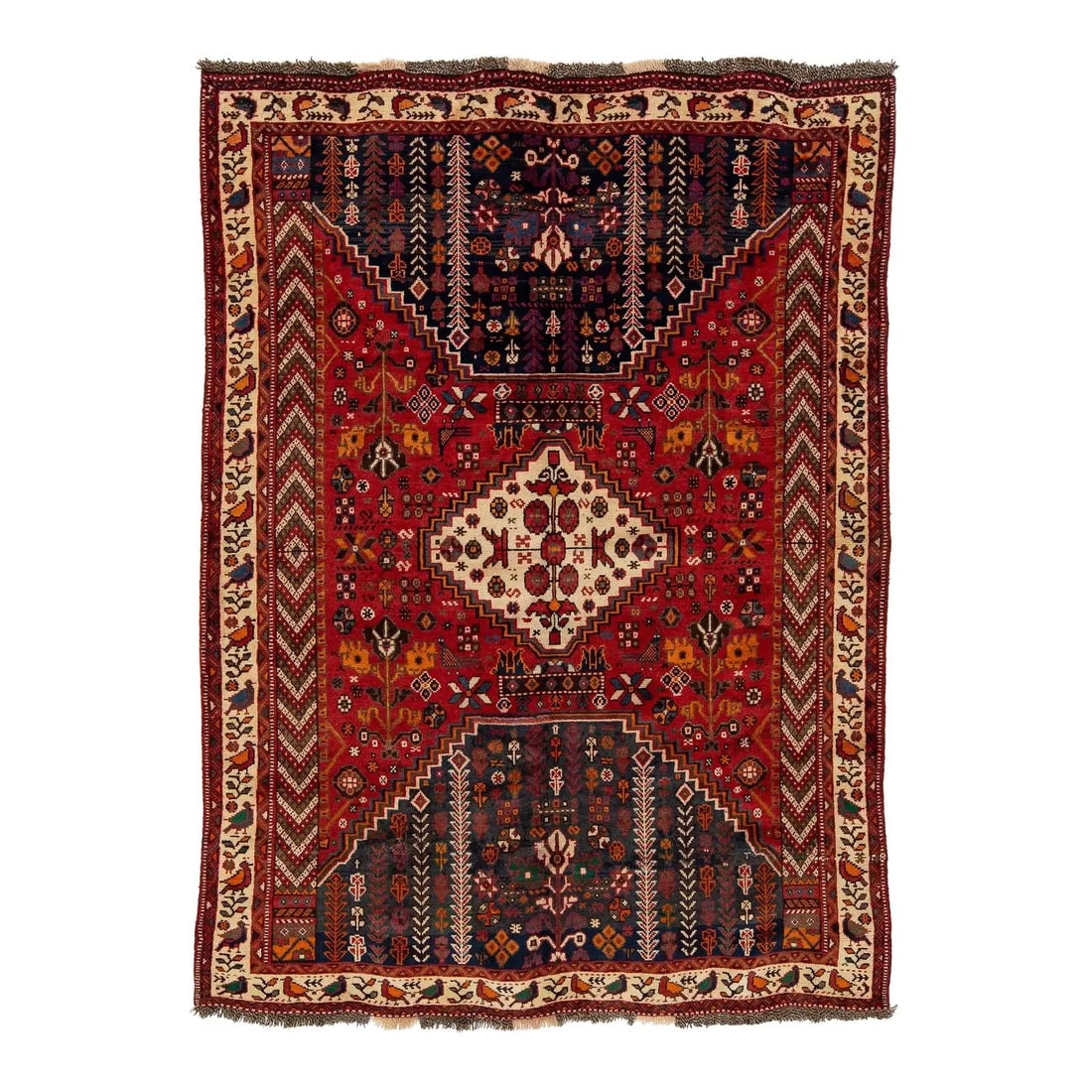 Vintage Handmade Persian Wool Rug 5'5 x 7'4 Red Gray Medallion (1 of 8)