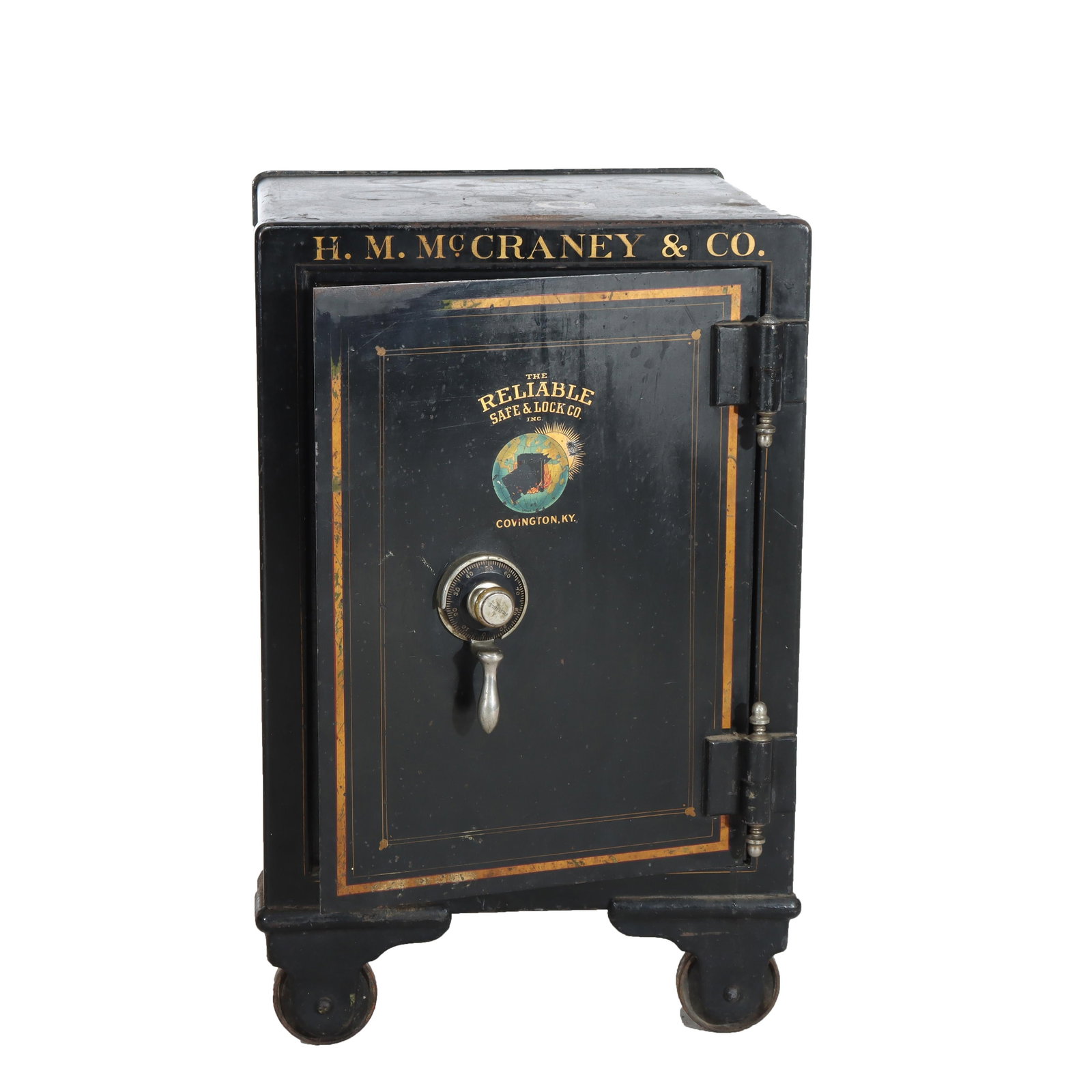 Late 19th Century Floor Safe by Reliable Safe & Lock Co Covington Kentucky: Late 19th Century Floor Safe by Reliable Safe & Lock Co Covington Kentucky This antique floor safe was manufactured by Reliable Safe & Lock Co. in Covington, Kentucky, around 1890. Crafted from metal,