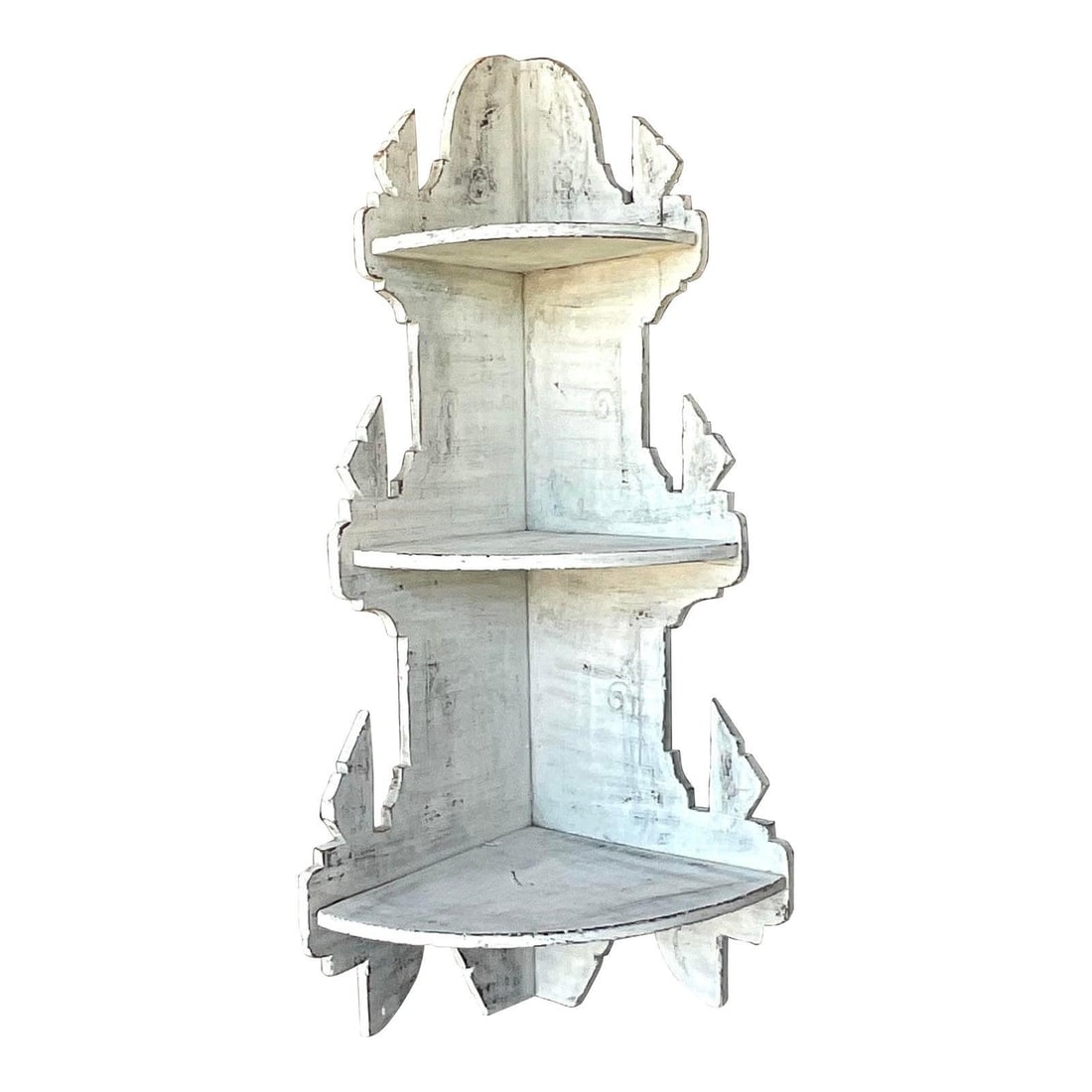 Vintage Boho Wood Corner Shelf with Rustic Mid Century Style: Vintage Boho Wood Corner Shelf with Rustic Mid Century Style Enhance your home with this Mid 20th Century Vintage Boho Primitive Corner Wall Shelf. This charming piece, crafted from wood and finished