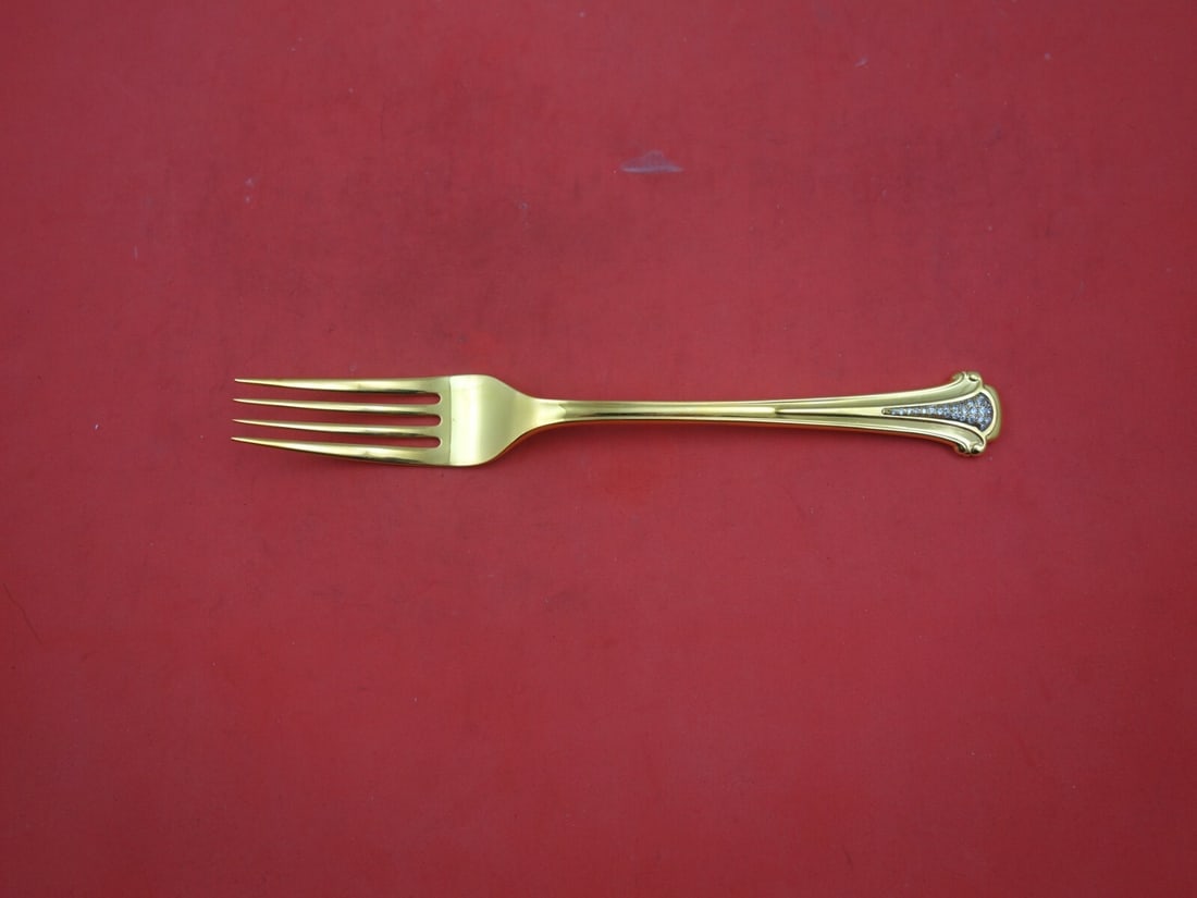 Kirk Adamas Vermeil Gold Sterling Silver Dinner Fork with Diamonds 7 5/8": Kirk Adamas Vermeil Gold Sterling Silver Dinner Fork with Diamonds 7 5/8" Elevate your dining experience with this exquisite Adamas Vermeil Gold dinner fork by Kirk. Crafted from high-quality sterling