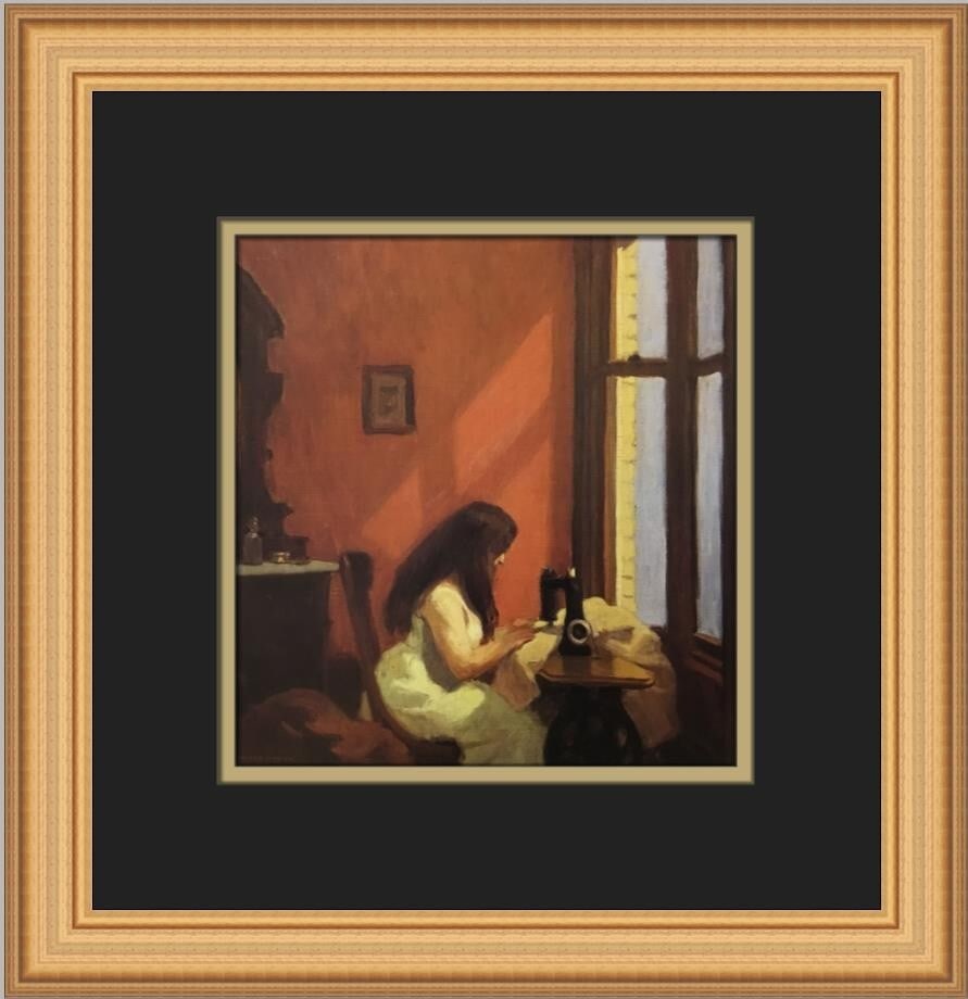Edward Hopper A Girl at a Sewing Machine Custom Framed Print 14 x 13: Edward Hopper A Girl at a Sewing Machine Custom Framed Print 14 x 13 This custom framed print features Edward Hopper's renowned artwork "A Girl at a Sewing Machine," capturing the essence of realism.