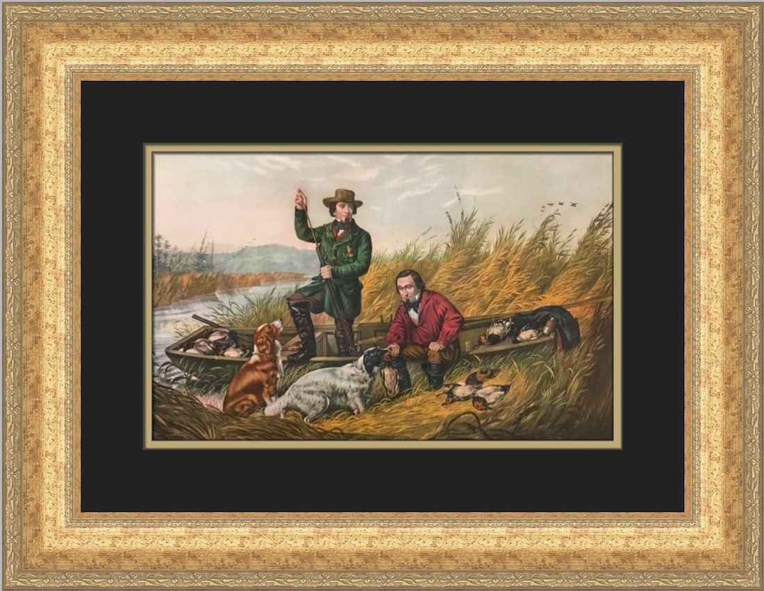 Currier & Ives Wild Duck Shooting Custom Framed Art Print 1952 (1 of 2)