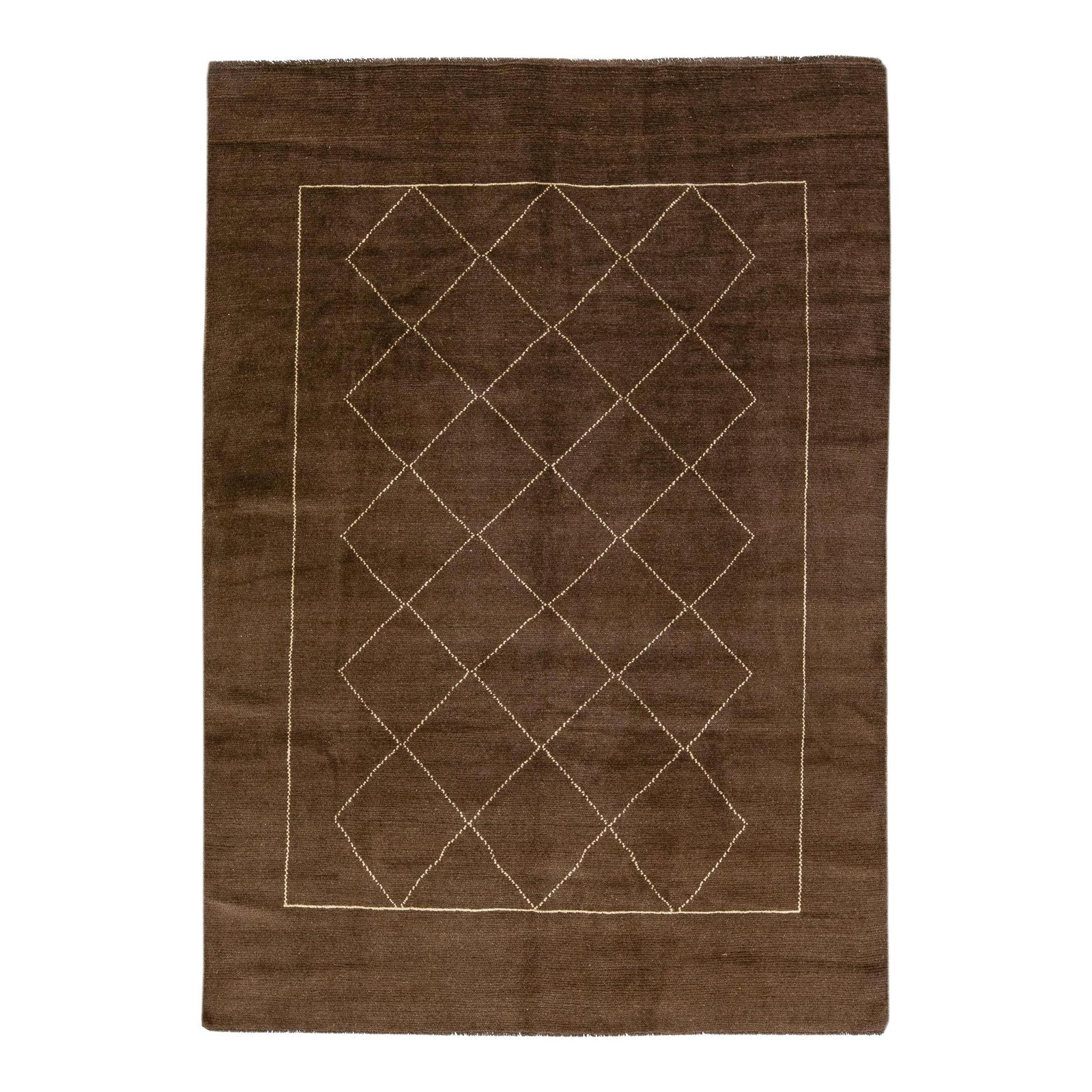 Brown Geometric Tribal Design Handmade Wool Rug 6'6 x 9'3: Brown Geometric Tribal Design Handmade Wool Rug 6'6 x 9'3 Enhance your space with this stunning Moroccan-style handmade wool rug from the Northwest collection. Featuring a rich brown color field adorn