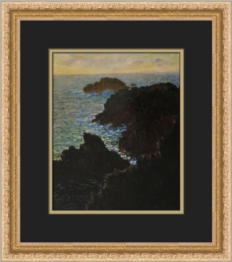 Claude Monet Rocky Headland at Belle-Ile Custom Framed Art Print: Claude Monet Rocky Headland at Belle-Ile Custom Framed Art Print This exquisite custom framed print features the renowned artwork "Rocky Headland at Belle-Ile" by Claude Monet. Measuring 16 in. by 14