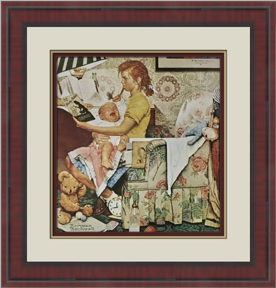 Norman Rockwell Baby Sitter Custom Framed Americana Print 17x17: Norman Rockwell Baby Sitter Custom Framed Americana Print 17x17 This beautiful custom framed print titled 'Baby Sitter' by renowned artist Norman Rockwell is a stunning piece of Americana art. Measuri