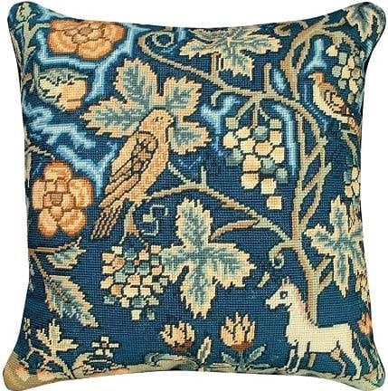 Handmade Elizabethan Unicorn Pillow Blue Floral 18x18 (1 of 2)