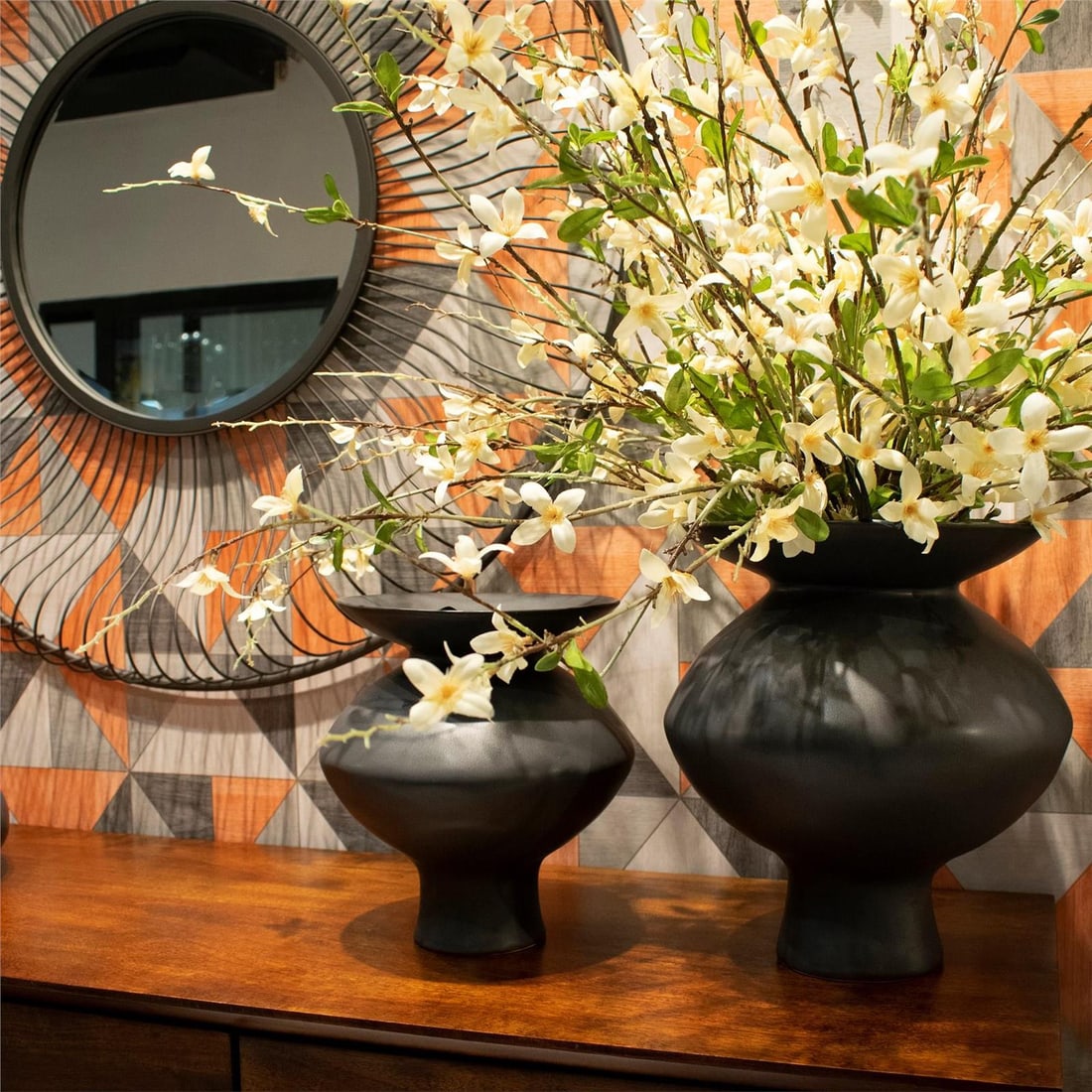 Howard Elliott Gray Ceramic Flared Vase 11.25H 10.25W Contemporary Decor (1 of 3)