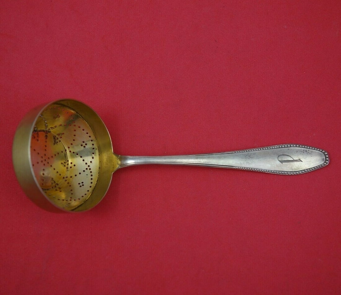 John C. Moore Pearl Pattern Sterling Silver Gold Washed Sugar Sifter Ladle 6.5" (1 of 2)