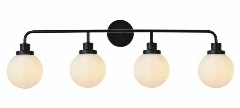 Hanson Modern Black Wall Sconce with Frosted Glass Shades 4-Light 37.2 Inch Fixture (1 of 9)