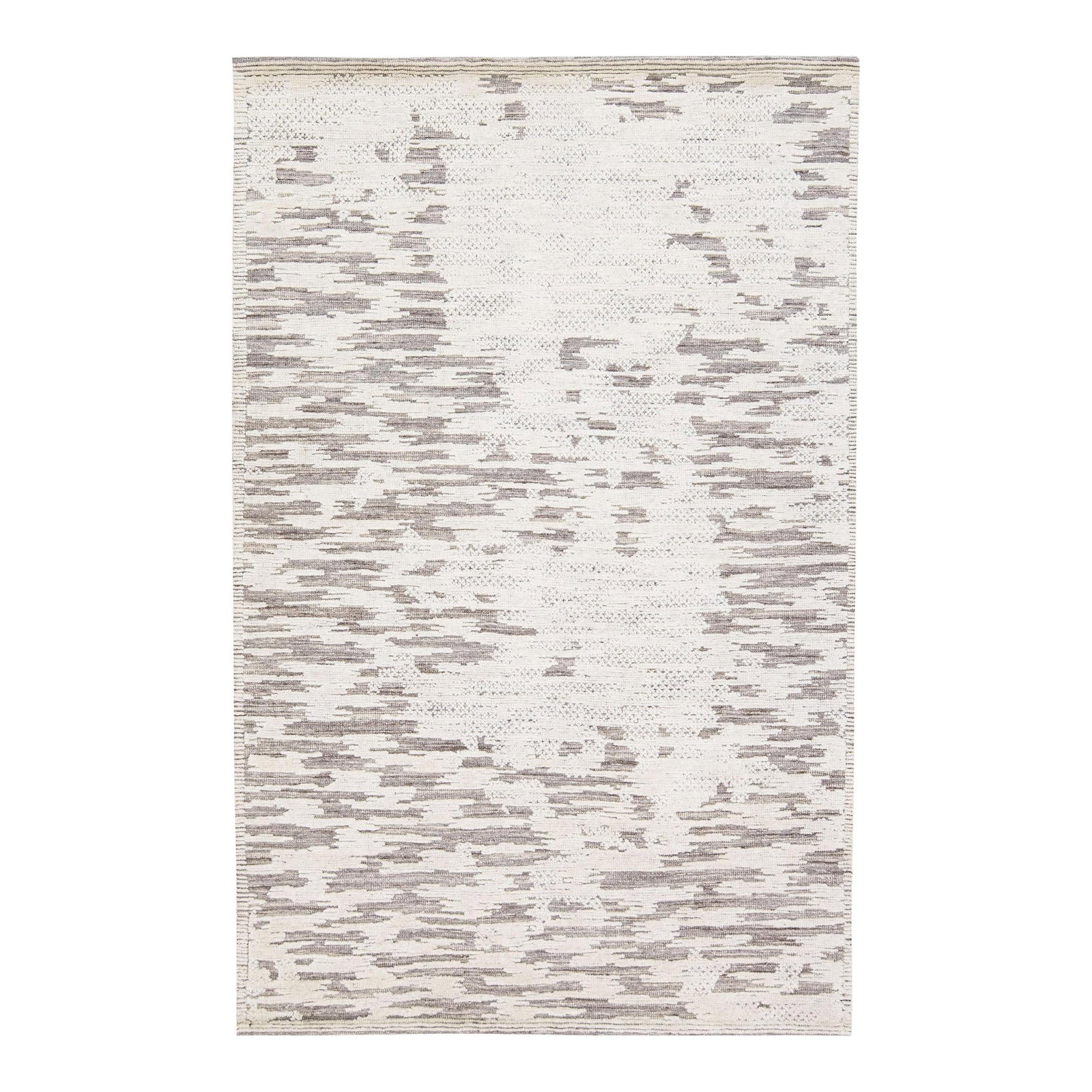 Apadana Safi Collection 2010s Handmade Beige Abstract Wool Rug: Apadana Safi Collection 2010s Handmade Beige Abstract Wool Rug Enhance your space with this exquisite modern Moroccan-style hand-knotted wool rug, featuring a captivating beige and ivory color palette
