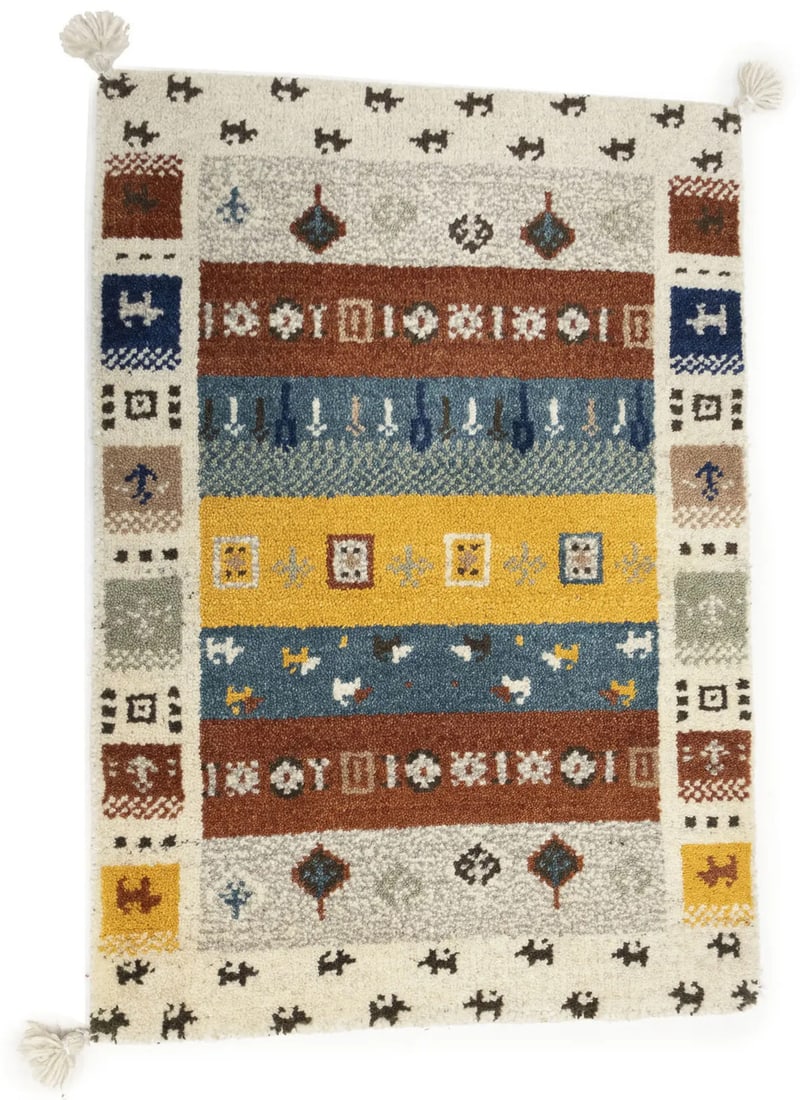 Hand-Knotted Tribal Gabbeh Area Rug 2'1 x 2'11 Eco-Friendly Wool: Hand-Knotted Tribal Gabbeh Area Rug 2'1 x 2'11 Eco-Friendly Wool Enhance your living space with this stunning hand-knotted Gabbeh rug, featuring a vibrant tribal design. This area rug measures 2'1" x