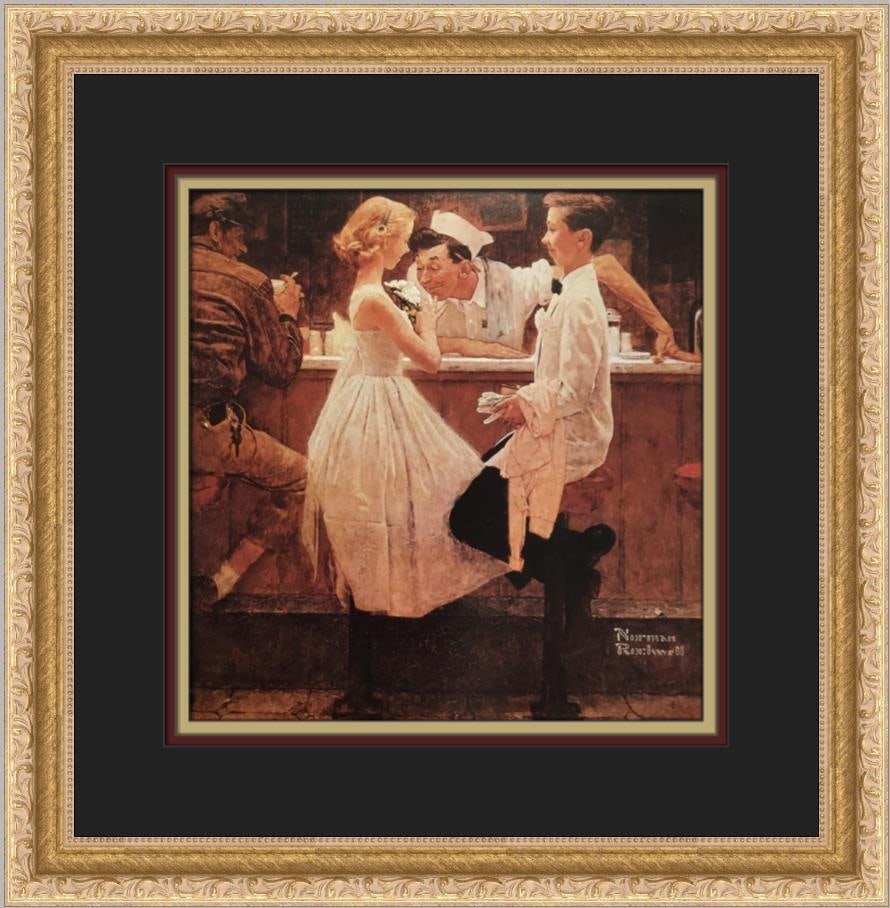 Norman Rockwell After the Prom Custom Framed Art Print 15x15: Norman Rockwell After the Prom Custom Framed Art Print 15x15 This exquisite custom framed print titled "After the Prom" by renowned artist Norman Rockwell captures the essence of Americana realism, de