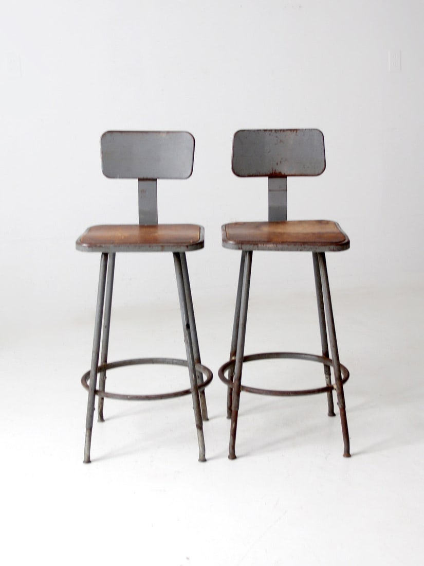 Pair of Mid Century Industrial Gray Metal Stools (1 of 12)