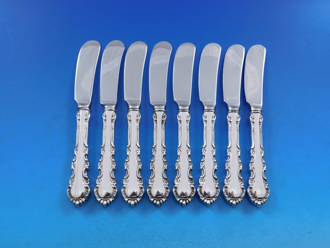 Reed & Barton Georgian Rose Sterling Silver Butter Spreader Set of 8 (1 of 4)