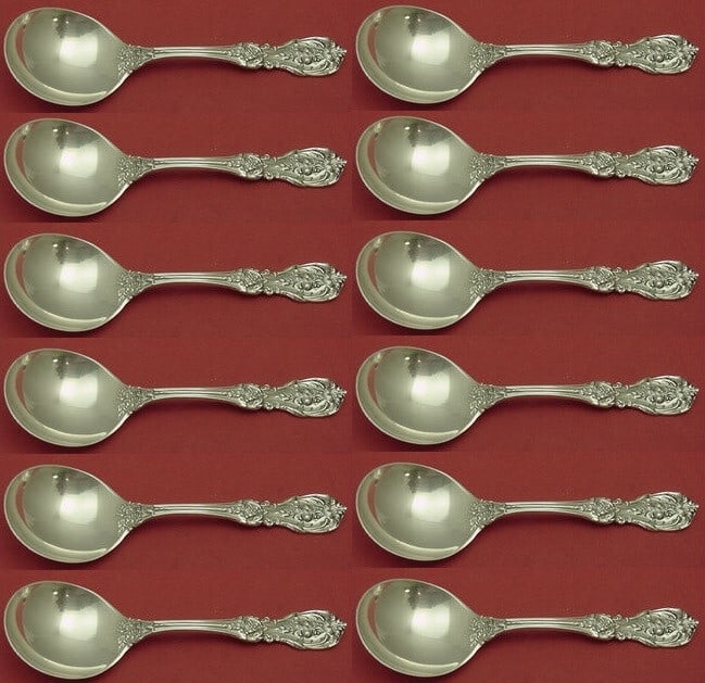 Reed & Barton Francis I Sterling Silver Cream Soup Spoons Set of 12 6": Reed & Barton Francis I Sterling Silver Cream Soup Spoons Set of 12 6" This exquisite set of 12 cream soup spoons features the elegant Francis I pattern by Reed & Barton. Crafted from high-quality ste