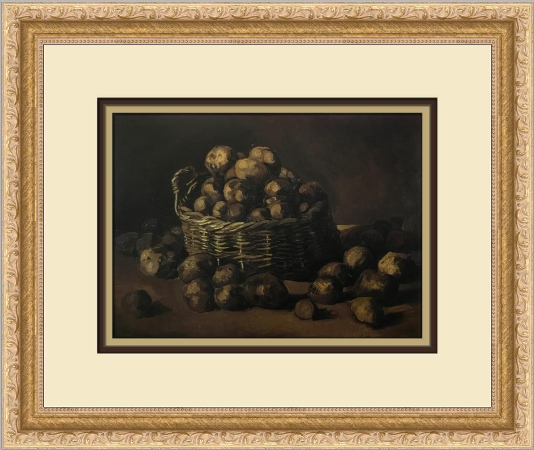 Vincent Van Gogh Basket of Potatoes Custom Framed Art Print: Vincent Van Gogh Basket of Potatoes Custom Framed Art Print This stunning custom framed print titled "Basket of Potatoes" by the renowned artist Vincent van Gogh captures the beauty of expressionism a