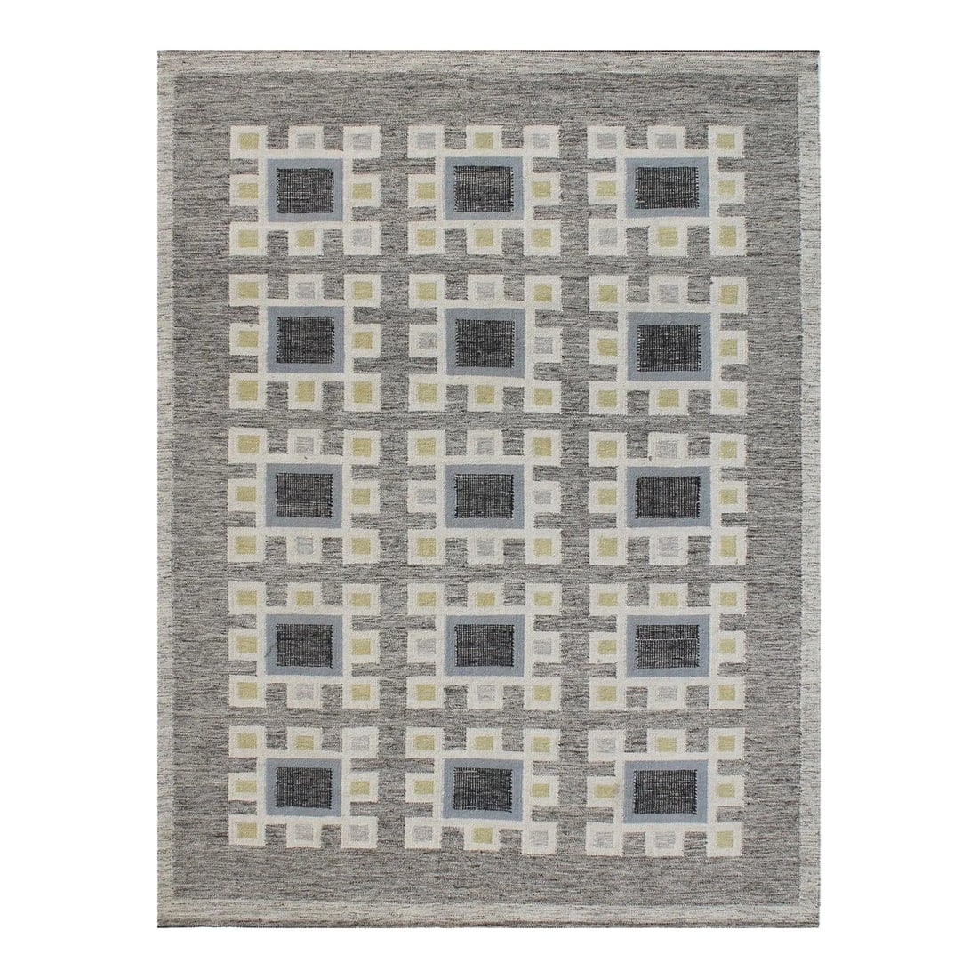 Gray Hand-Crafted Scandinavian Wool Rug 8'2" x 10'1" with Geometric Pattern: Gray Hand-Crafted Scandinavian Wool Rug 8'2" x 10'1" with Geometric Pattern Elevate your home decor with this hand-crafted contemporary Scandinavian-style wool rug. Featuring a sophisticated gray base