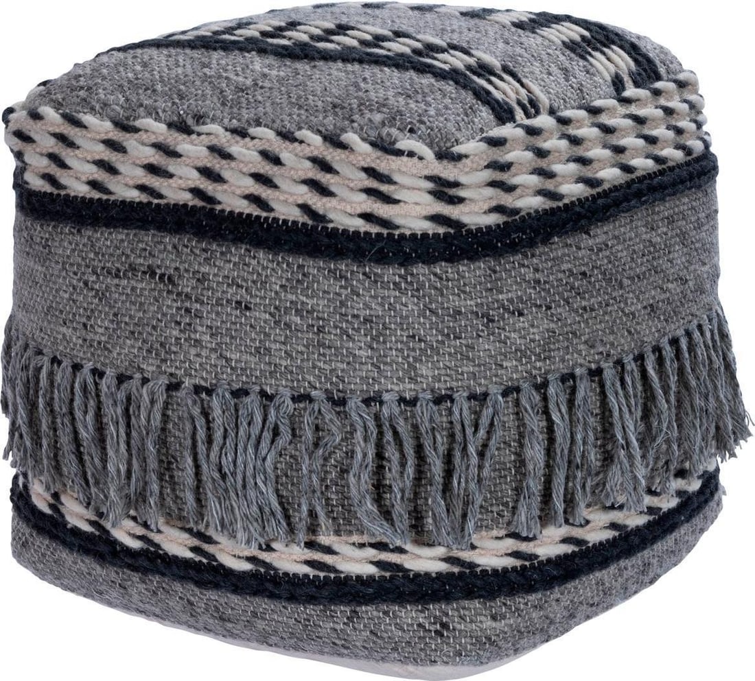 Butler Brynn Bohemian Tassel Pouf Gray Cotton Wool Square: Butler Brynn Bohemian Tassel Pouf Gray Cotton Wool Square Enhance your living space with the Bohemian Tassel Pouf in Gray, designed to bring a touch of boho chic style to any room. This square pouf is